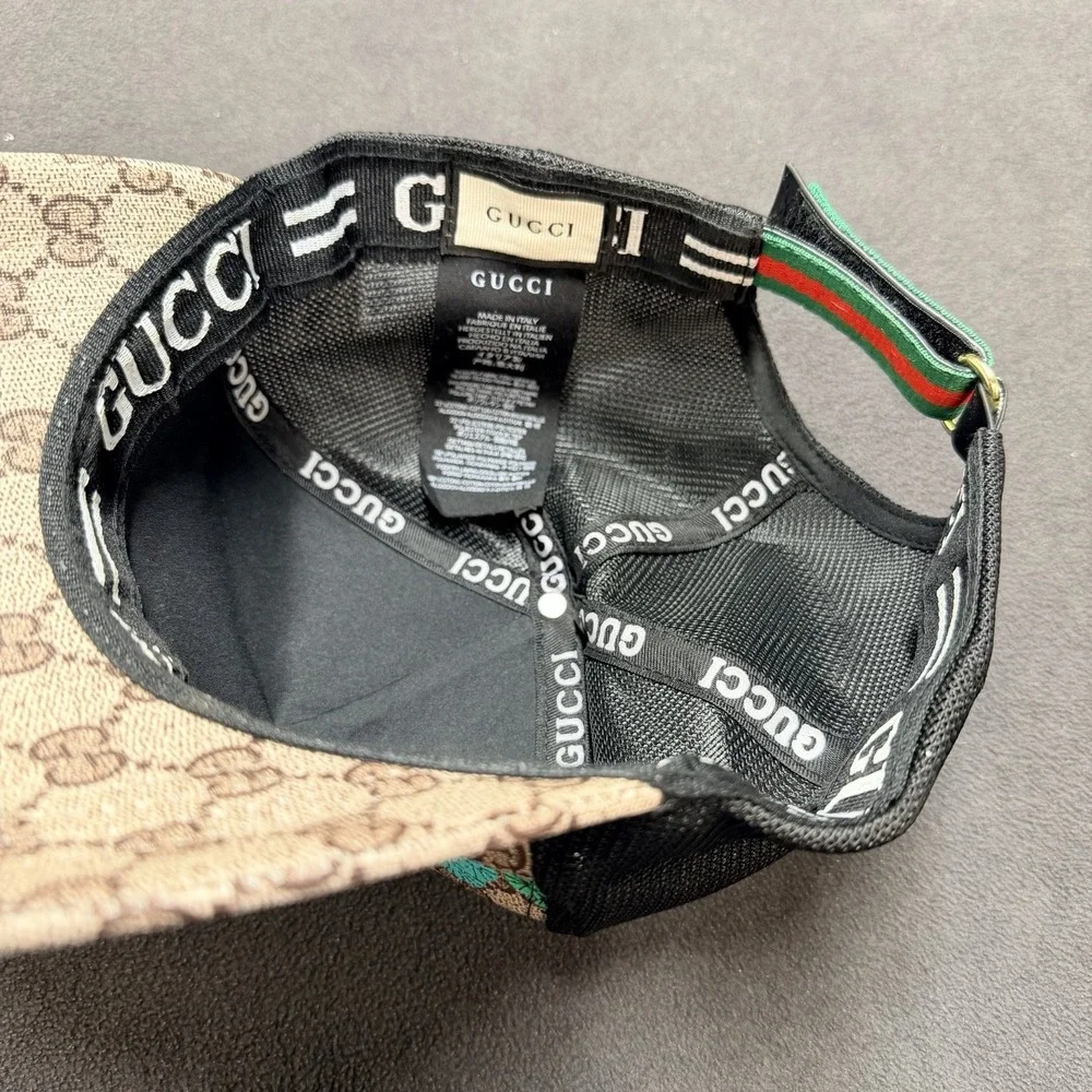 Gucci GG Monogram Tiger Print Mesh Back Baseball Cap Adjustable Beige Black